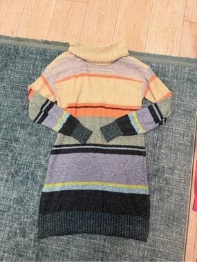 Striped Multicolor Turtleneck Sweater Dress - Cozy Knit